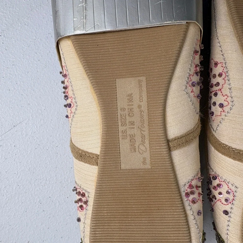 Dearfoams Studio Slippers Embellished Beaded Boho Flats Cream‎ Purple Size 8